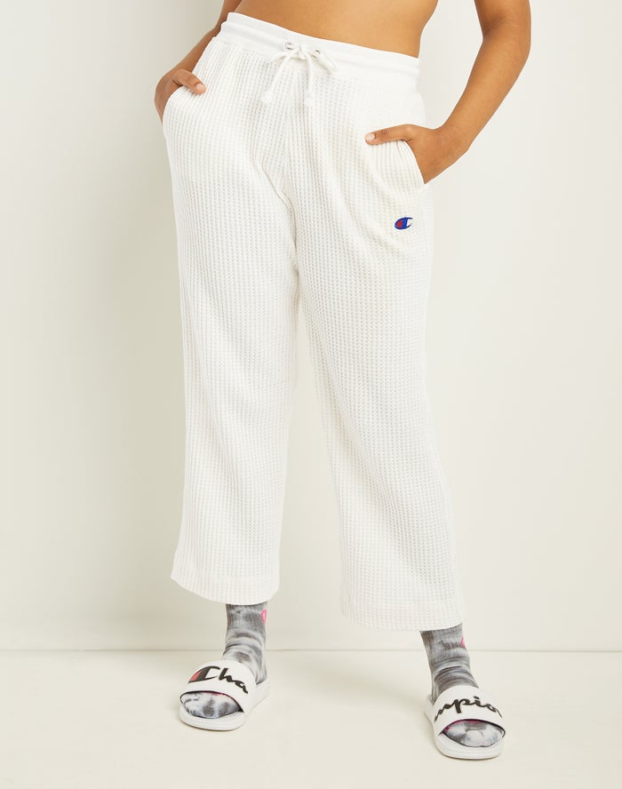 Champion Waffle Knit Wide-Leg - Naisten Valkoinen Housut - Suomi 3709241-FZ